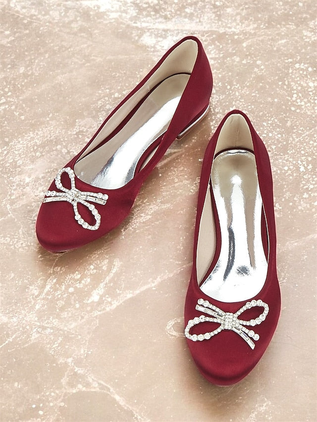 Women's Flats - Bow Round-Toe Rhinestone Embellished