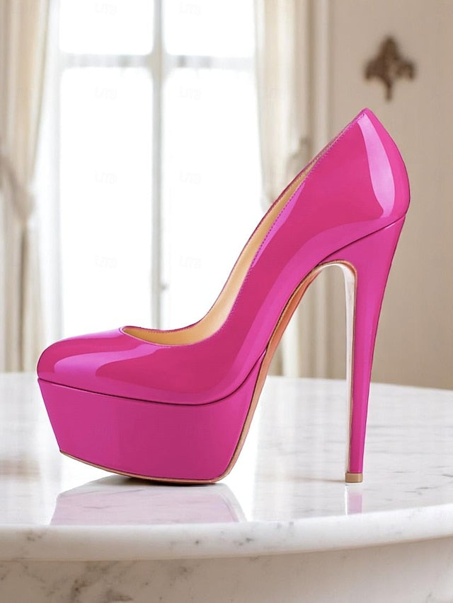 Women's and Pointed-Toe Patent Platform Heels with Black