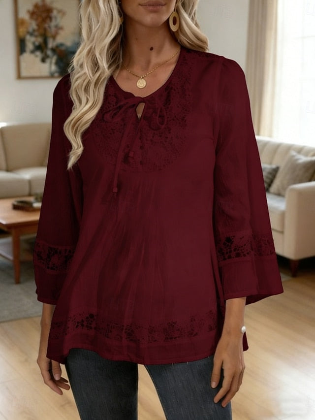 Women's Popover Shirt Summer Shirt Casual Shirt Blouse Lace