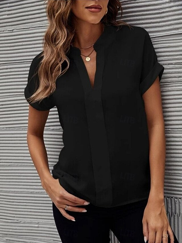 Women's Shirt Blouse Solid Color Stylish Casual Short