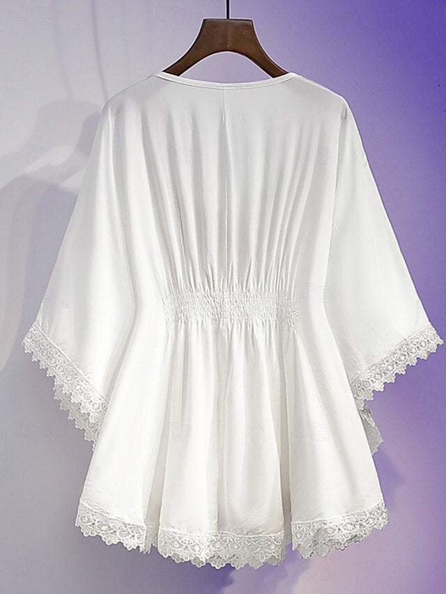 Women's Blouse Lace Embroidered Solid Color Bohemia