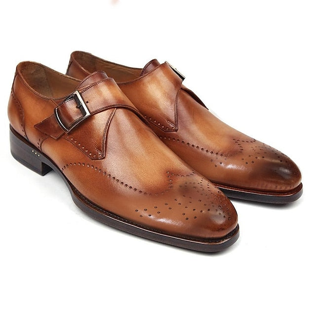 Faux Leather Classic Monk – Men's Strap Brown Shoes