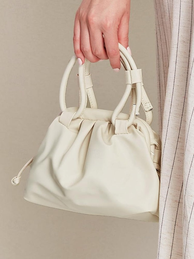 – Handbag Elegant Closure with Cream Drawstring Women's