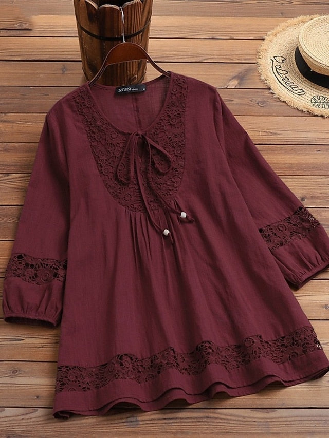 Women's Popover Shirt Summer Shirt Casual Shirt Blouse Lace