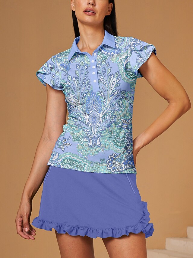 Women's Golf Polo Shirt Light Blue Short Sleeve Top Ladies