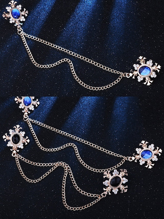 Double Collar Chain Elegant Gem Vintage Brooch Blue –