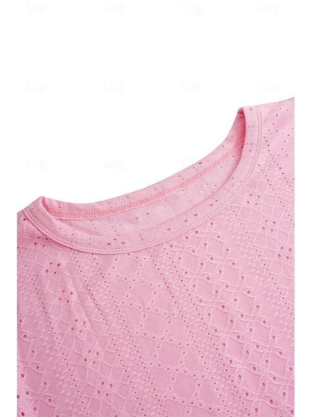 Women's Texture Blouse Eyelet Top Pointelle Tee Tunic