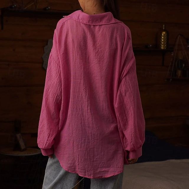 Women's Shirt Blouse Buttons Plain Elegant Stylish Long