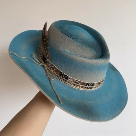 Cowboy Vintage Style Blue Hat Wool Ethnic