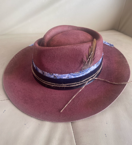 Cowboy Vintage Style Blue Hat Wool Ethnic