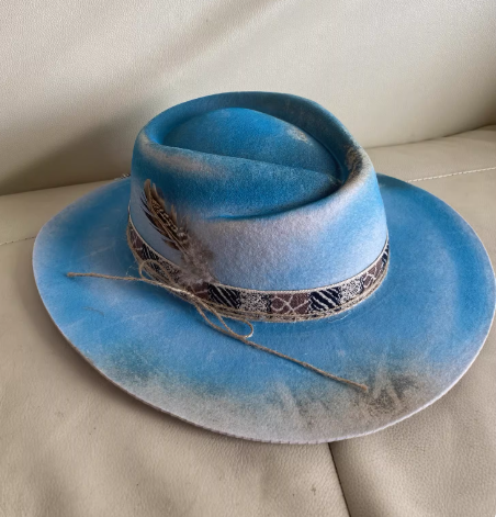 Cowboy Vintage Style Blue Hat Wool Ethnic