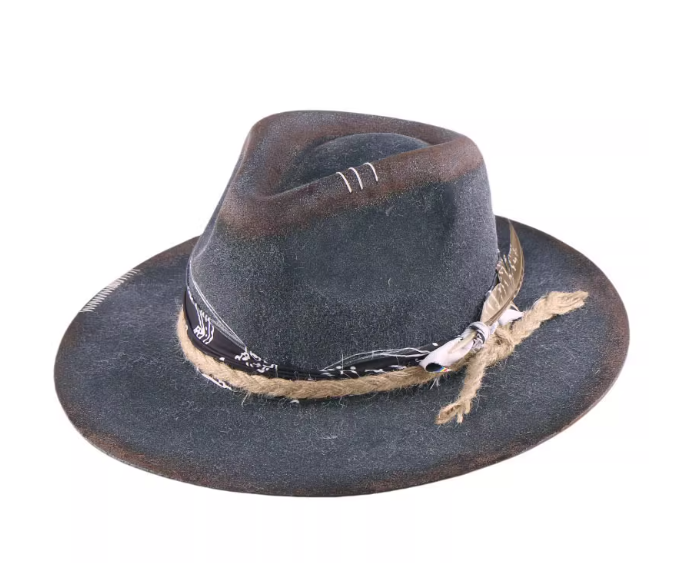 Cowboy Vintage Style Blue Hat Wool Ethnic