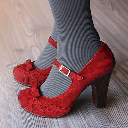 Black Bow Detail Women's with Heels Mary Red Suede and Jane