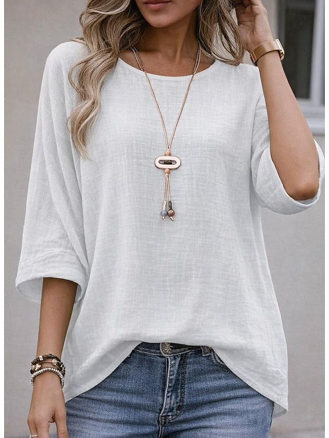 Women's Oversized T Shirt Tee Faux Cotton Linen Solid Color