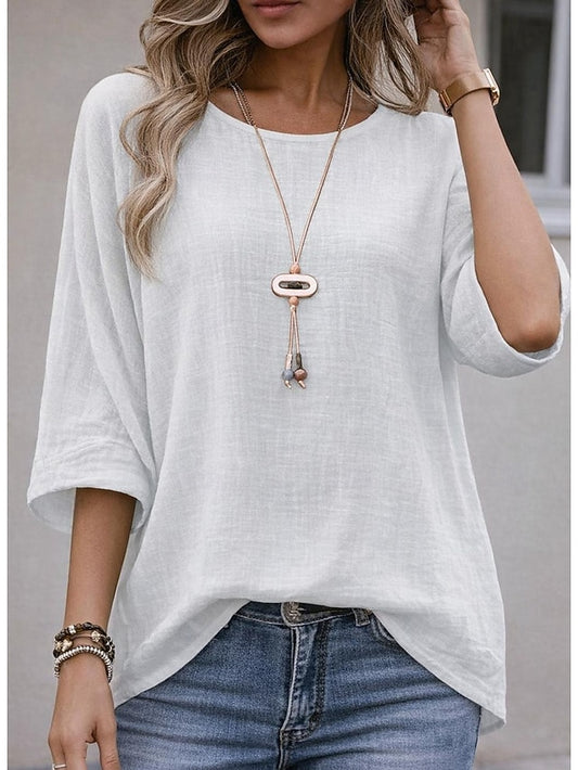 Women's Oversized T Shirt Tee Faux Cotton Linen Solid Color