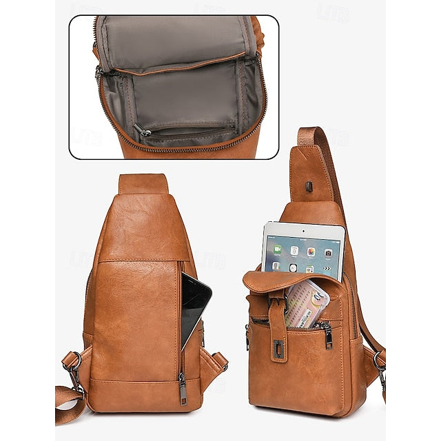 Sac bandoulière en similicuir marron pour femme