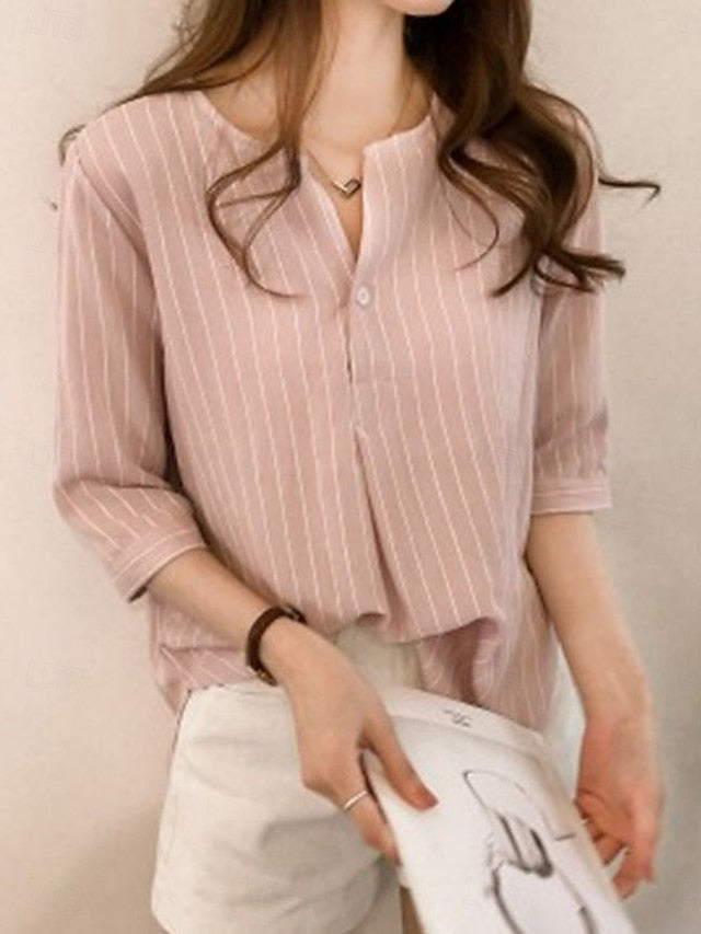 Women's Blouse Print Striped Stylish Casual 3/4 Length