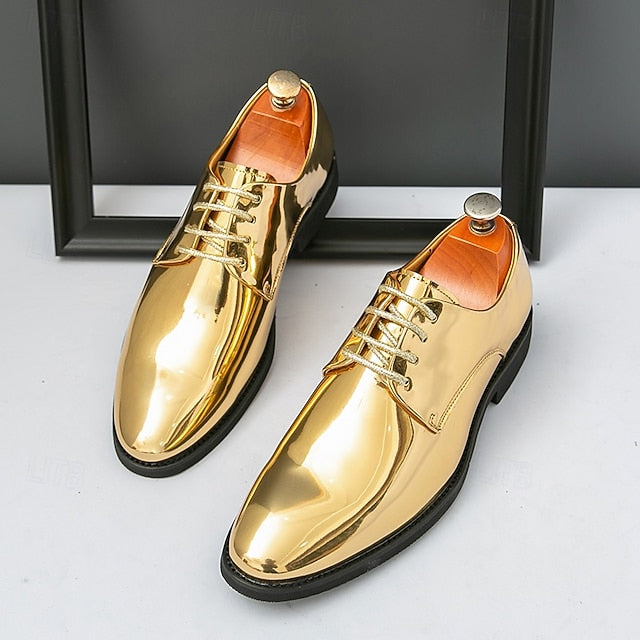 Patent Men Lace-Up – Sleek Shoes Shiny for Gold Leather