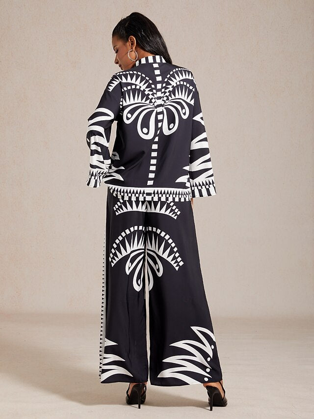 Women's Pants Black Floral Print Straight Leg Satin