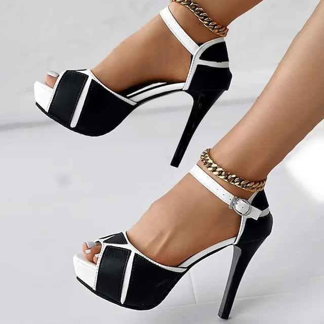 Stiletto and White with Platform Black Women's Sandals