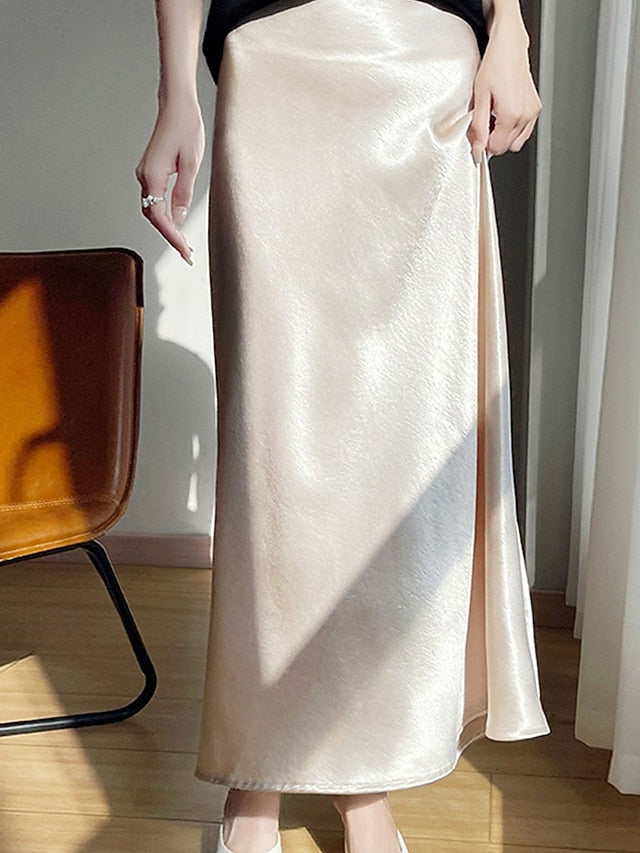 Women's Satin Skirts Elegant Vintage Fashion Casual Midi