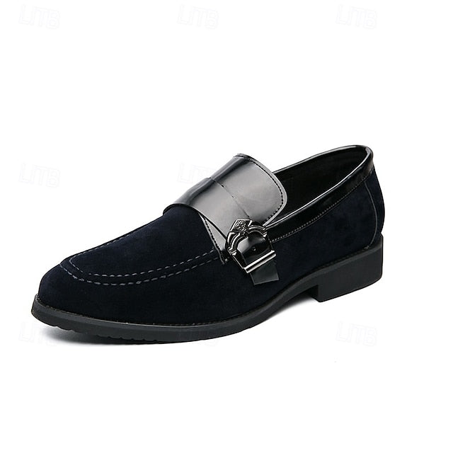 with Strap Metal Loafers Men's Patent Suede Leather and