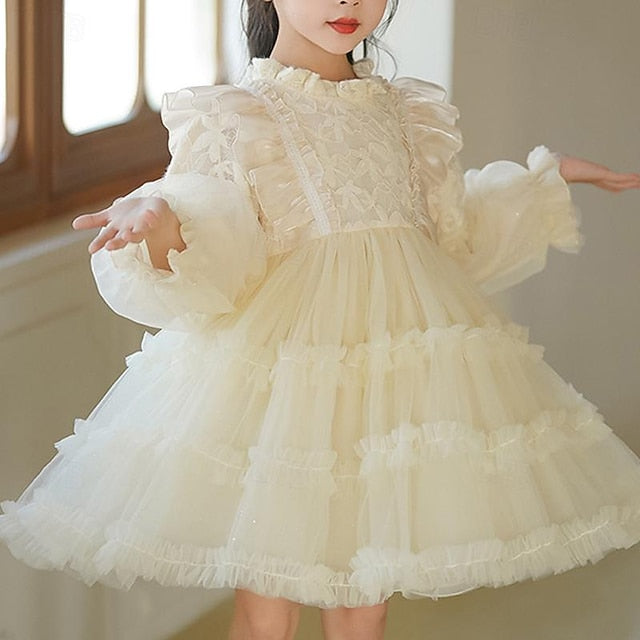 Kids Color Girl Long Solid Girls' Party Dress Flower