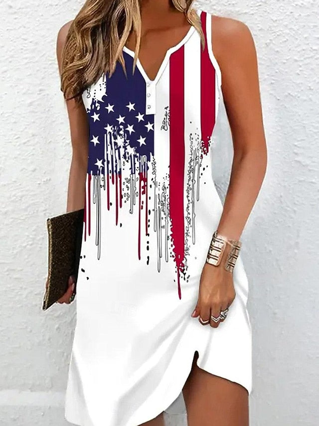 Independence Day Patriotic Women's T Shirt Casual Flag Red