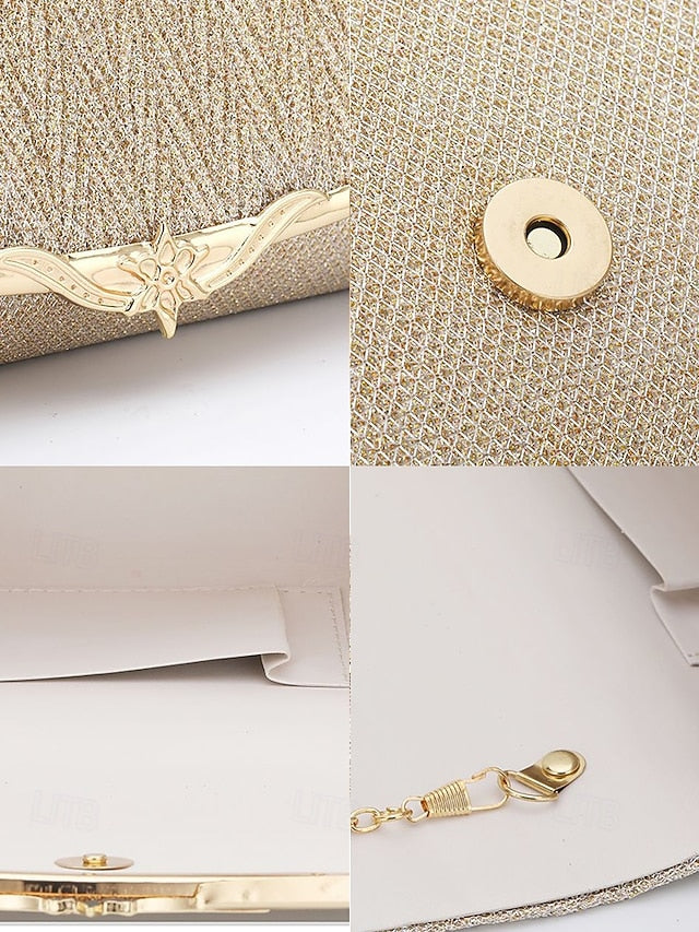 - Evening Clutch Elegant Party Gold Handbag Glitter Women's