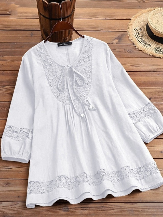 Women's Popover Shirt Summer Shirt Casual Shirt Blouse Lace