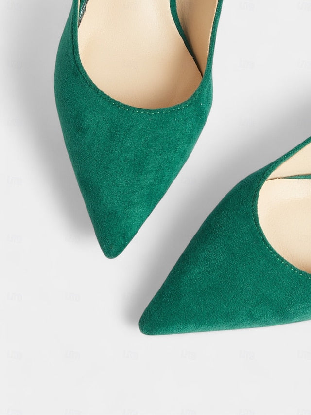 with Women's Pumps Emerald Pointed-Toe Suede Green Kitten