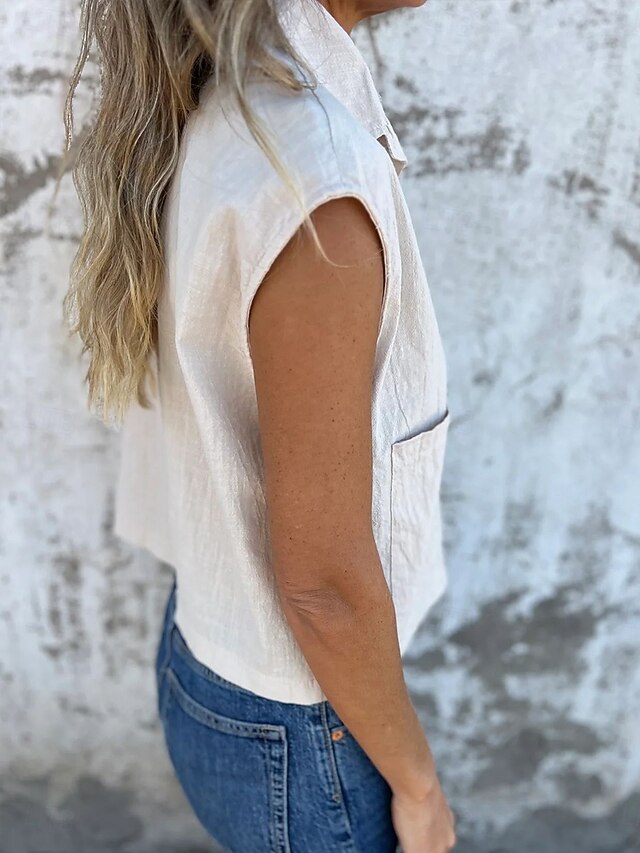 Women's Cotton Linen Camisole Tank Top Solid Color Basic