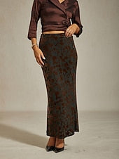 Women's Elegant Vintage Maxi High Waist Skirts Stretchy