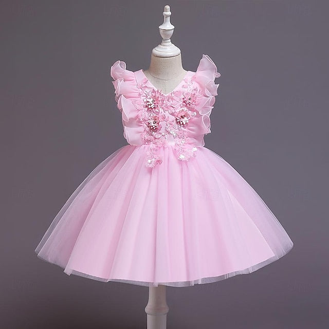 Party Color Sequin Flower Girls' Dress Kids Solid