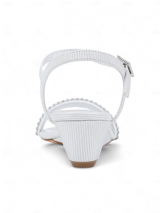 Open Women's Sandals Champagne Wedge - Toe Rhinestone
