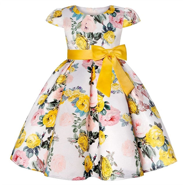 Short Flower Kids Floral Party Sleeve Dress Girls'