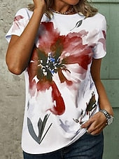 Women's T-shirt Floral Print V-Neck Short Sleeve Casual Top