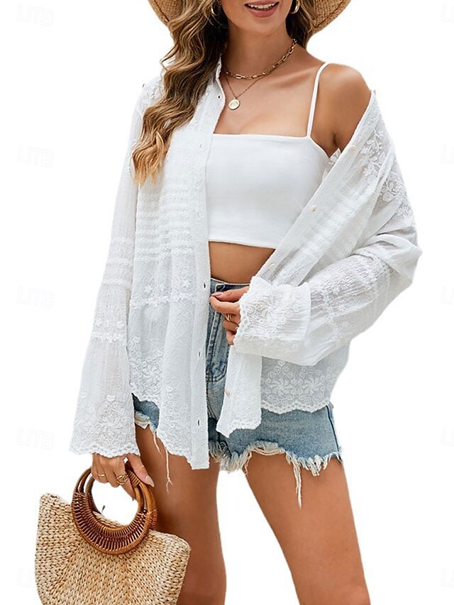 Women's Shirt Blouse Lace Solid Color Elegant Daily Stylish