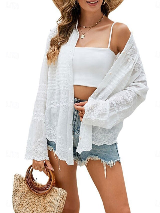 Women's Shirt Blouse Lace Solid Color Elegant Daily Stylish