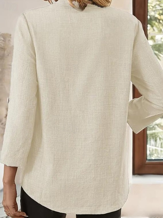 Women's Blouse Pocket Buttons Plain Casual Long Sleeve V