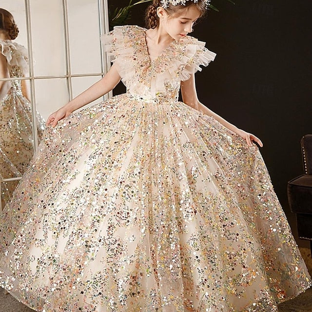 Solid 3/4 Dress Color Party Flower Girls' Kids Girl