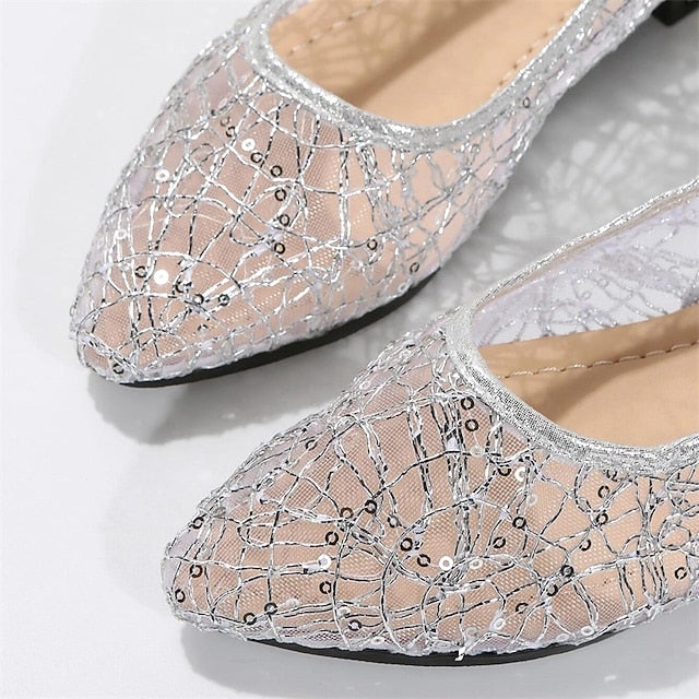 Women's Elegant Sequin Silver Ballet – Mesh Flats