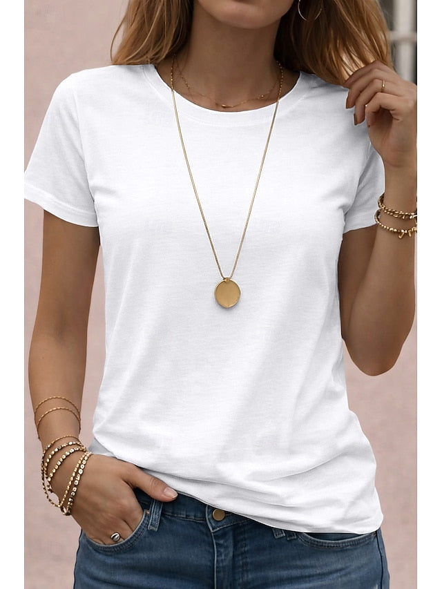 Women's T Shirt Tee Solid Color Classic Casual Short Sleeve