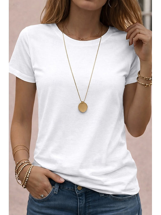 Women's T Shirt Tee Solid Color Classic Casual Short Sleeve