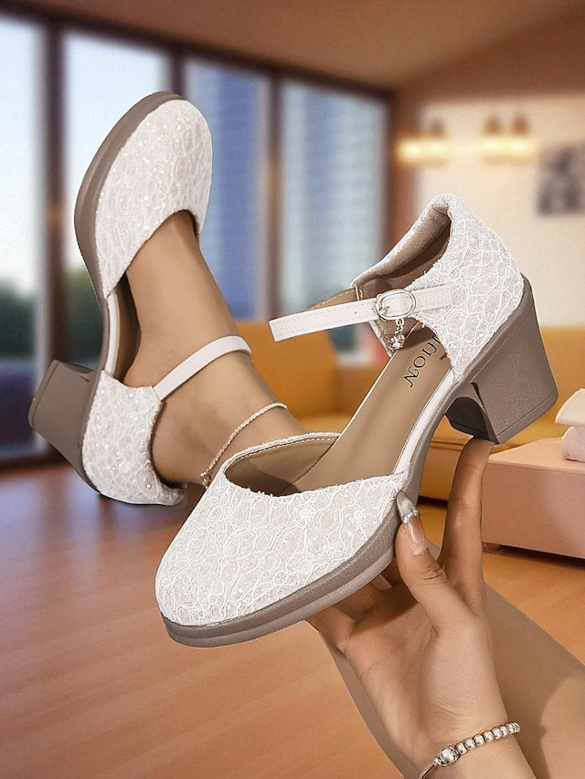 Comfortable Jane Women's Heel Mary - Low Lace Shoes Chunky