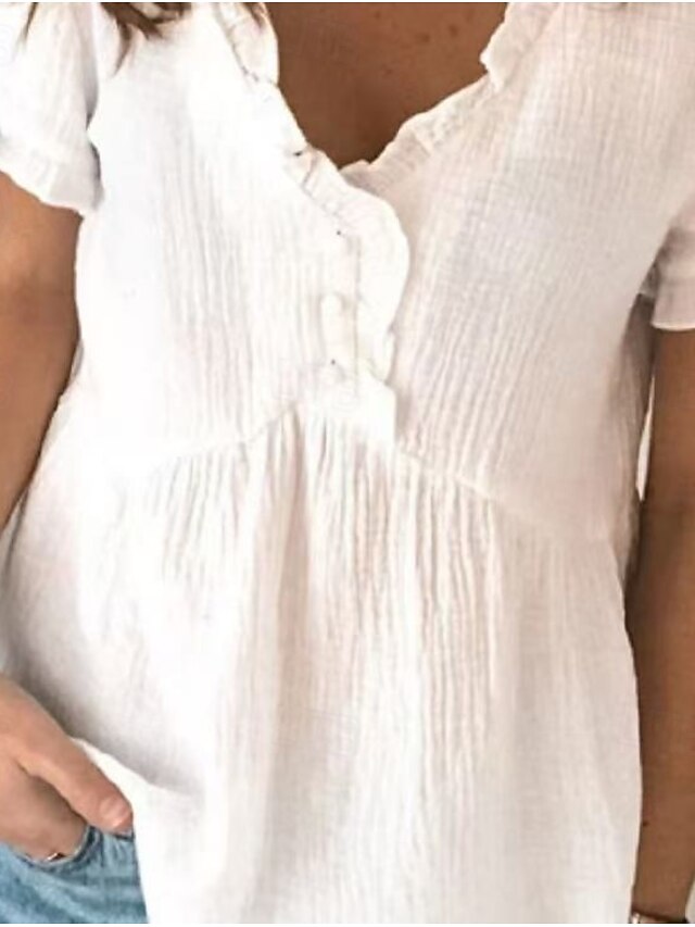 Women's Shirt Summer Tops Solid Color Casual Beach Short