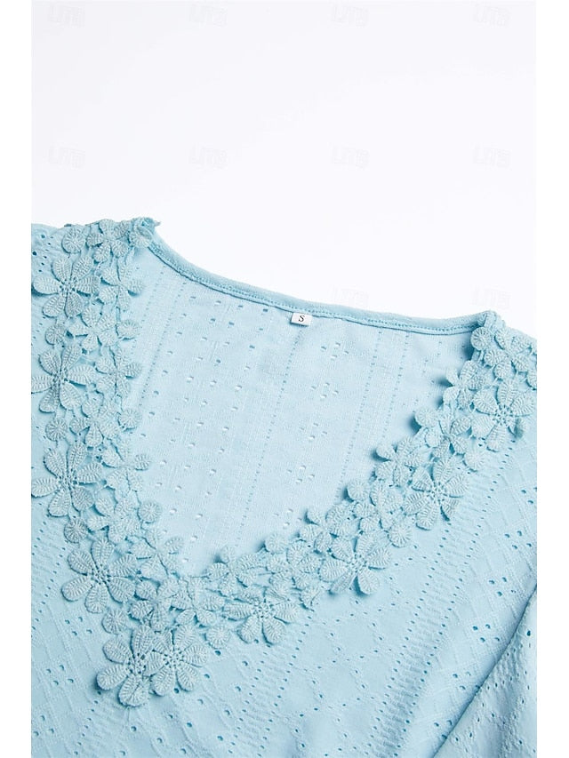 Women's Pointelle Shirt Eyelet Top Lace Shirt Lace Short