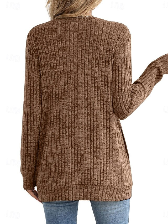 Women's Blouse Pocket Solid Color Stylish Casual Long