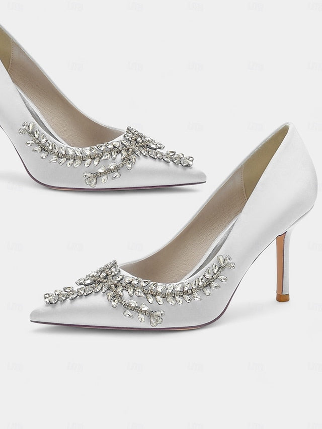 – Satin Women's Stiletto Heels Rhinestone-Embellished