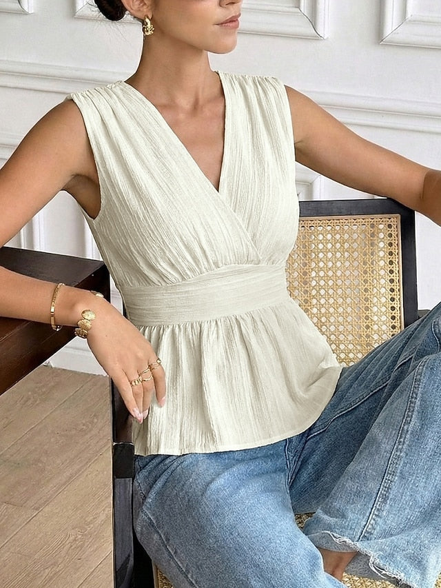 Women's Tank Top Ruched Plain Elegant Fashion Stylish